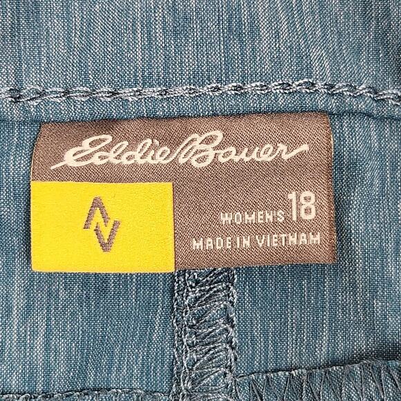 EDDIE BAUER Pants Womens 18 Blue Cargo Stretch Capri Nylon Outdoor Hiking Summer - Picture 8 of 10